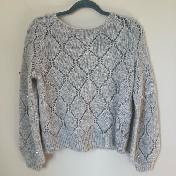 SEZANE NWT Federica Jumper Sweater Pearl Grey Rhinestone Embellished XS - Picture 7 of 7
